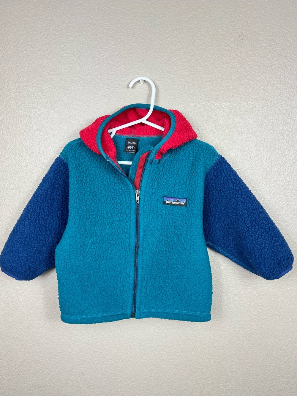 Vintage Patagonia Kids Synchilla Fleece Zip Up Sweater Blue colorblock baby E